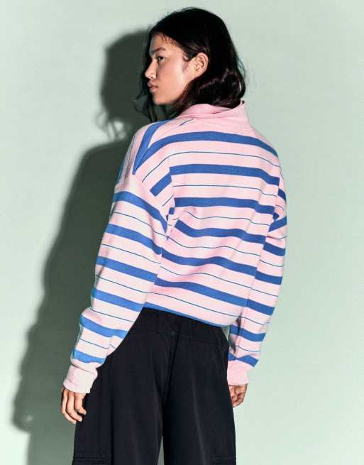 Bershka Oversize polo collar jumper in pink, 2 of 5