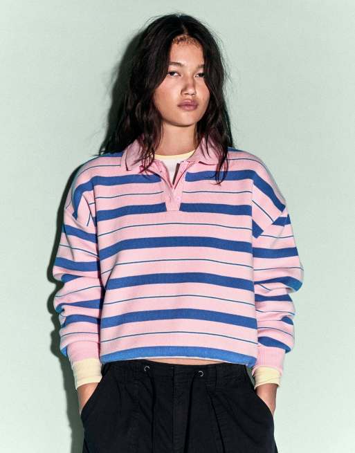 Bershka Oversize polo collar jumper in pink, 4 of 5