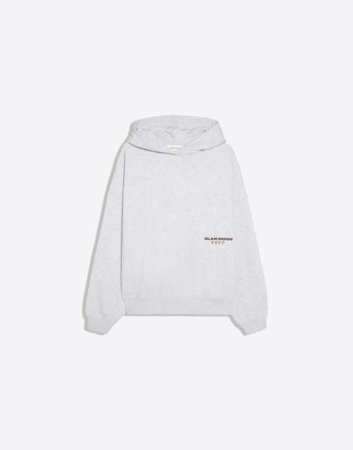 Bershka Oversize print hoodie in light grey, 5 of 5