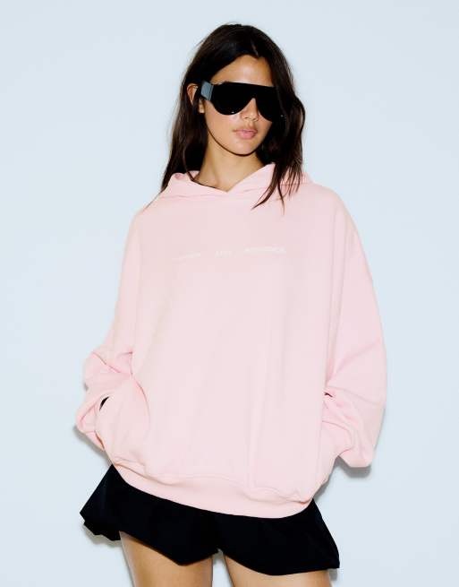 Bershka Oversize print hoodie in pink, 3 of 5