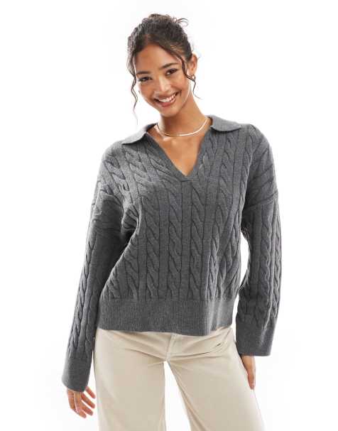 Bershka – Oversize-Pullover in Dunkelgrau mit Zopfmuster - view 1