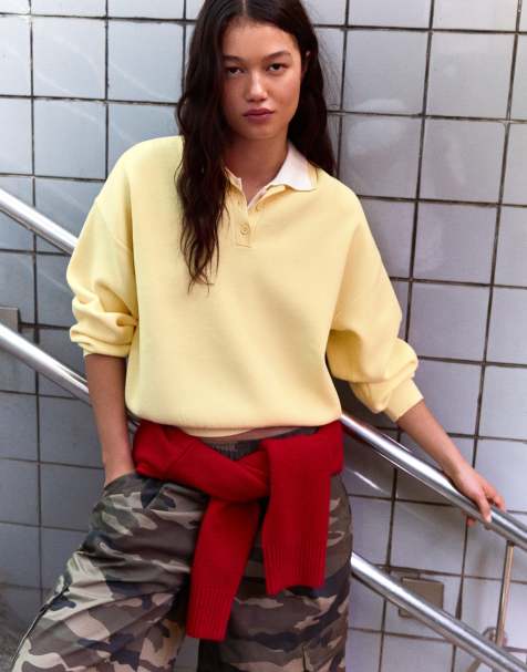 Bershka – Oversize-Pullover in Gelb mit Polokragen - view 1