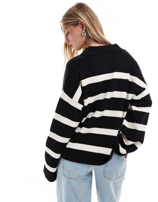 Bershka – Oversize-Pullover in Schwarz und Weiß gestreift mit