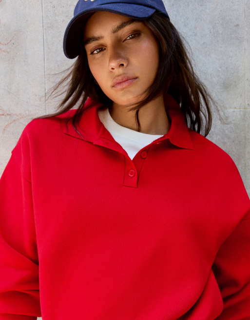 Bershka Oversize-Pullover mit Polokragen in Rot, 4 von 5