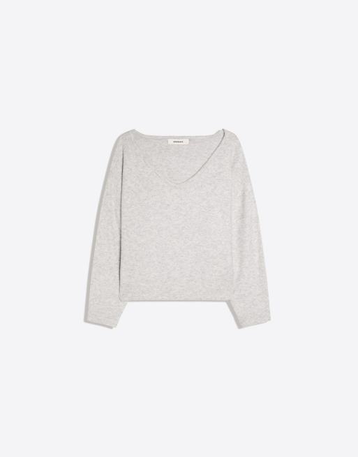 Bershka Oversize-Pullover mit V-Ausschnitt in Grau, 5 von 5