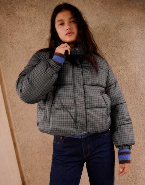 Bershka oversize rutig vadderad jacka i brunt - view 1
