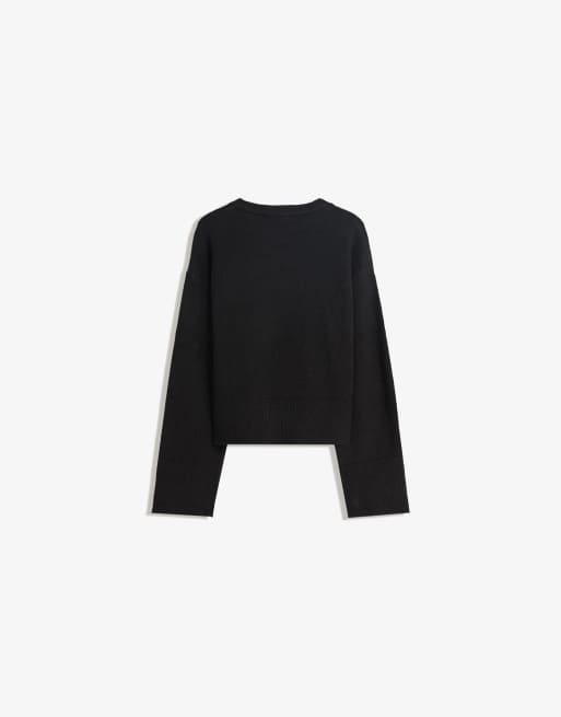 Bershka Oversize sweater with ribbed hem in black