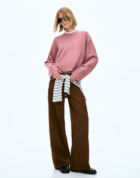 Bershka Oversize sweater with ribbed hem in pink
