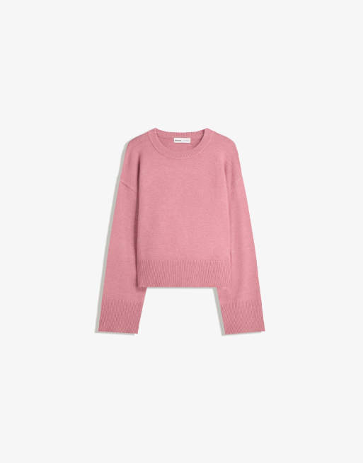 Bershka Oversize sweater with ribbed hem in pink ASOS