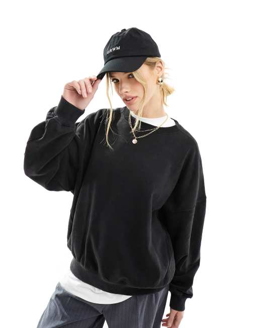Bershka – Oversize-Sweatshirt in verwaschenem Anthrazit