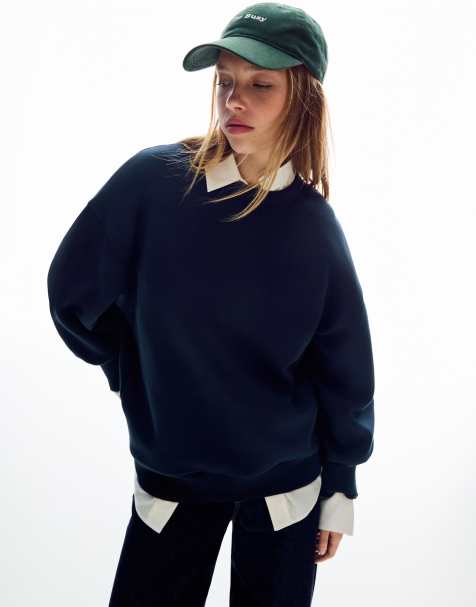 Bershka Oversize - Sweatshirt met zakken in marineblauw - view 1
