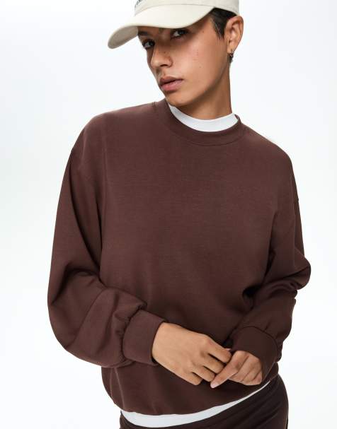 Bershka Oversize sweatshirt with modal in brown