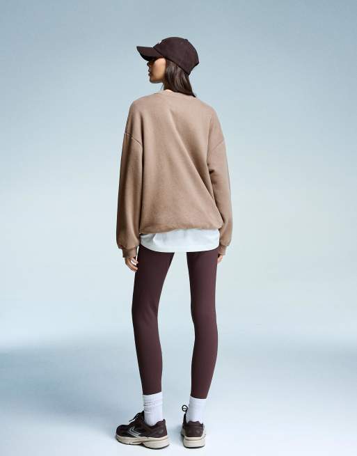Bershka Oversize sweatshirt with pockets in beige