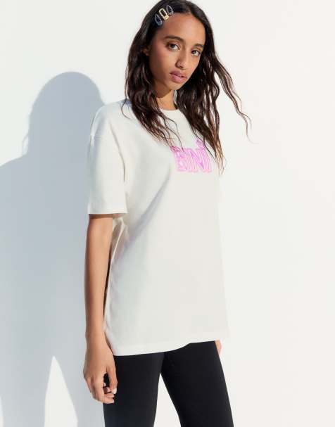 Bershka – Oversize-T-Shirt in Weiß mit „Bini“-Print - view 1