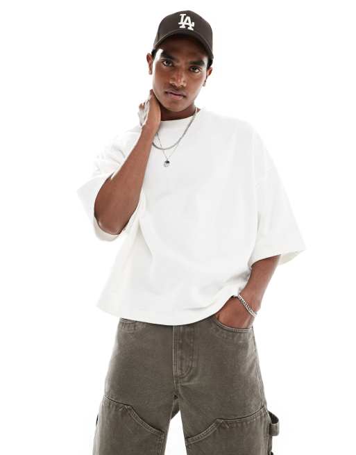 Bershka – Oversize-T-Shirt in Weiß mit kurzem Schnitt