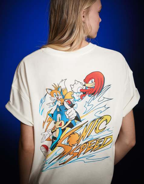 Bershka – Oversize-T-Shirt in Weiß mit Sonic-Print - view 1