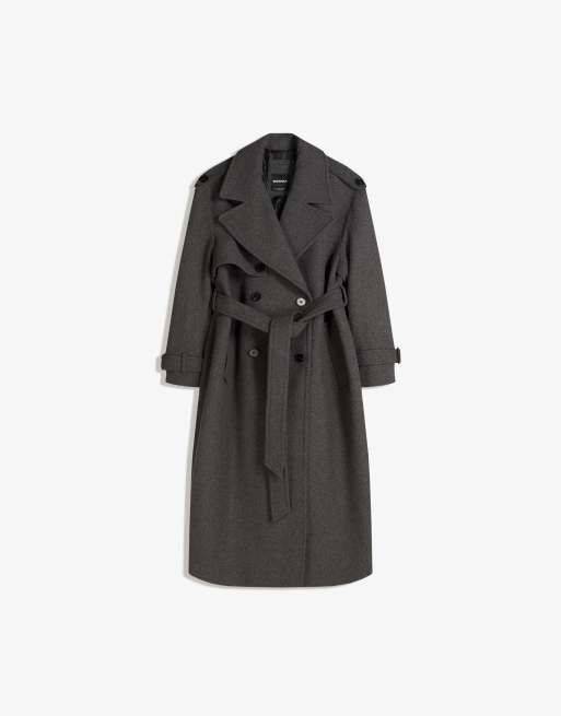 Bershka – Oversize-Trenchcoat in Grau mit Filzstruktur, 4 von 4