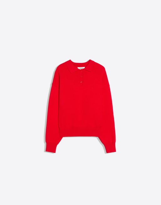 Bershka oversize tröja med pikékrage i rött, 5 av 5