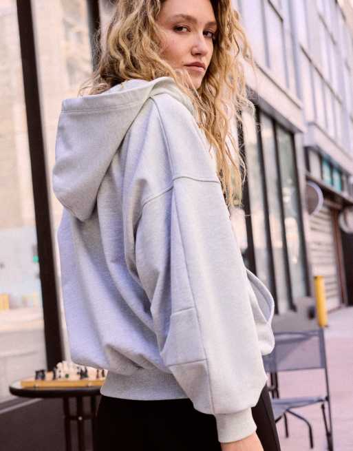 Bershka Oversize zip-up hooded sweatshirt with print in washed grey, 3 of 5