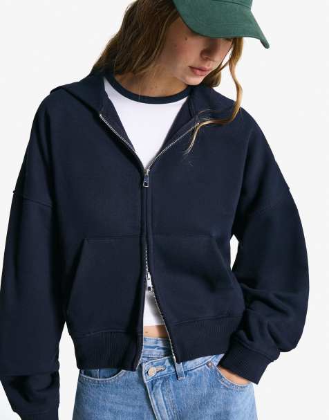 Bershka Oversize zip-up hoodie in navy - view 1