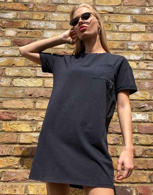 Bershka oversized acid wash t shirt dress in black