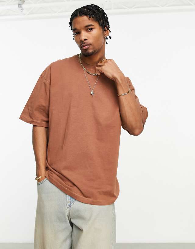 Bershka oversized basic t-shirt in rust orange