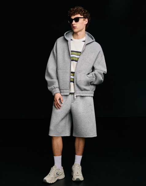 Bershka - Oversized bermudashort met neopreeneffect in lichtgrijs - view 1