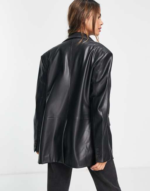 Bershka - Oversized blazer i sort imiteret læder, 2 af 4