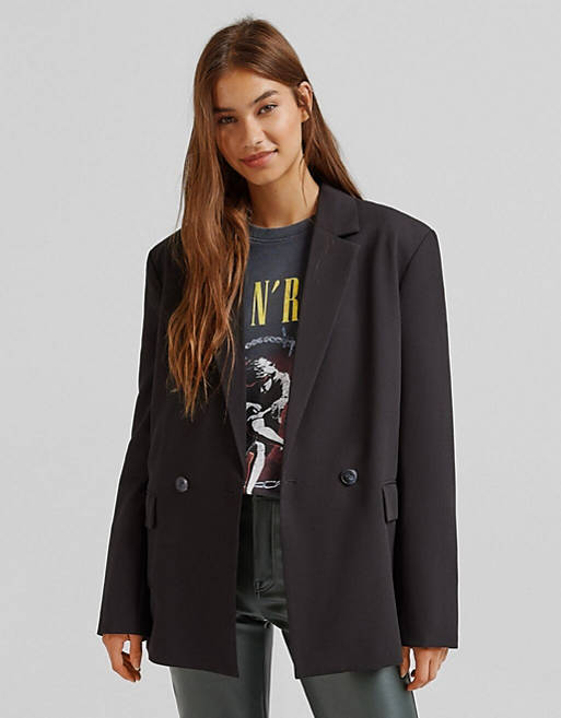 Suits & Separates Bershka oversized blazer in black 