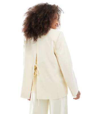 oversized blazer with tie back detail in butter yellow