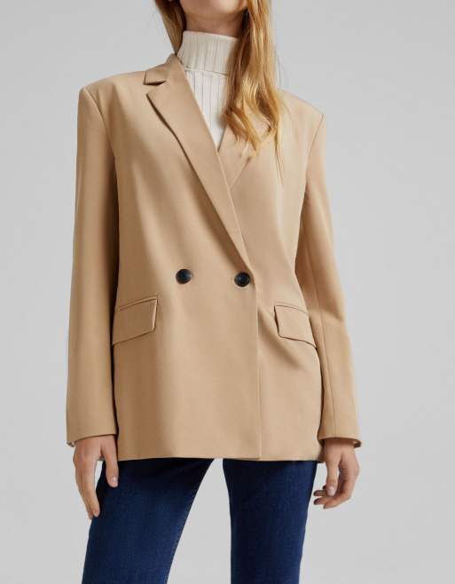 CHECK OVERSIZE BLAZER - camel