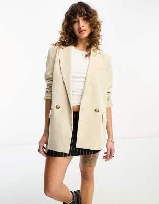 Bershka Oversized Blazer In Sand-neutral