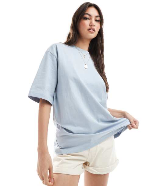 Bershka oversized boyfriend tee in baby blue - view 1