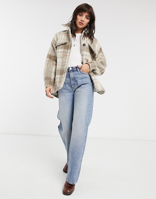 Bershka oversized button front jacket in check