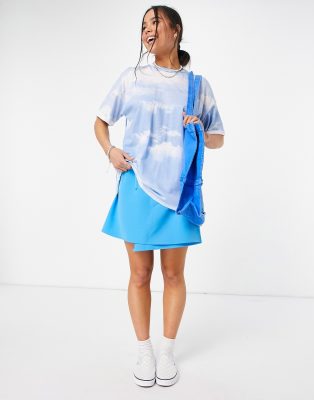 Bershka Oversized Cloud Print T shirt In Blue blues ModeSens