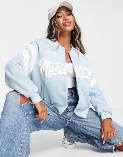 Bershka - Oversized collegejack in lichtblauw
