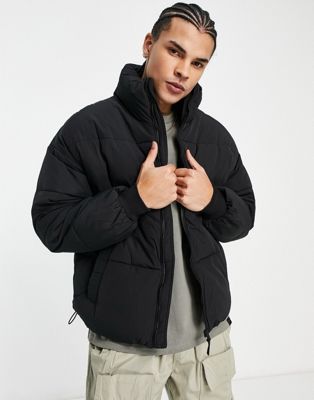 Bershka oversized puffer jacket in black