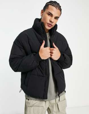 Bershka Oversized Cotton Puffer Jacket In Black ModeSens