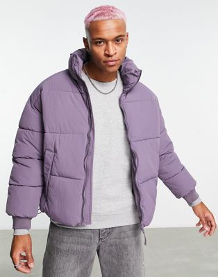 Bershka oversized cotton puffer jacket in lilac - ASOS Price Checker