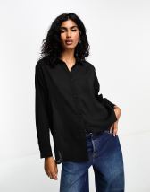 New Look textured chiffon collared blouse in black | ASOS