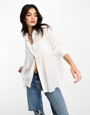 Bershka Oversized Cotton Shirt In White - Part Of A Set