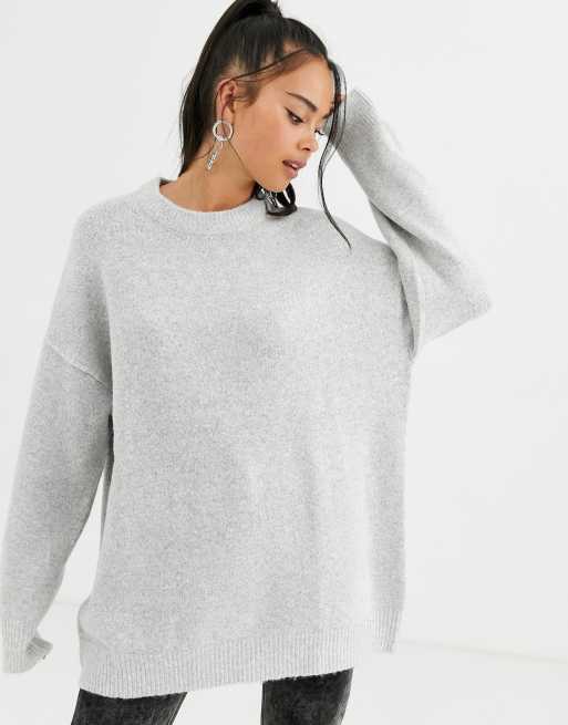 Bershka oversized crew neck jumper in light grey ASOS