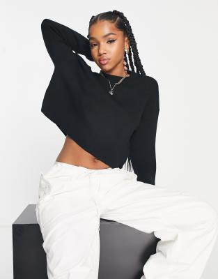 Bershka oversized crew neck sweater in black