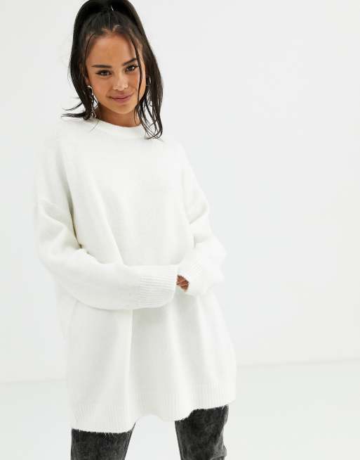 Bershka oversized crew neck sweater in cream | ASOS