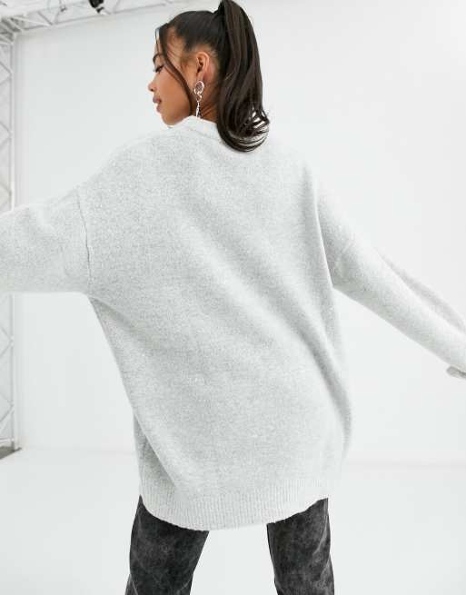 Bershka oversized crew neck sweater in light gray