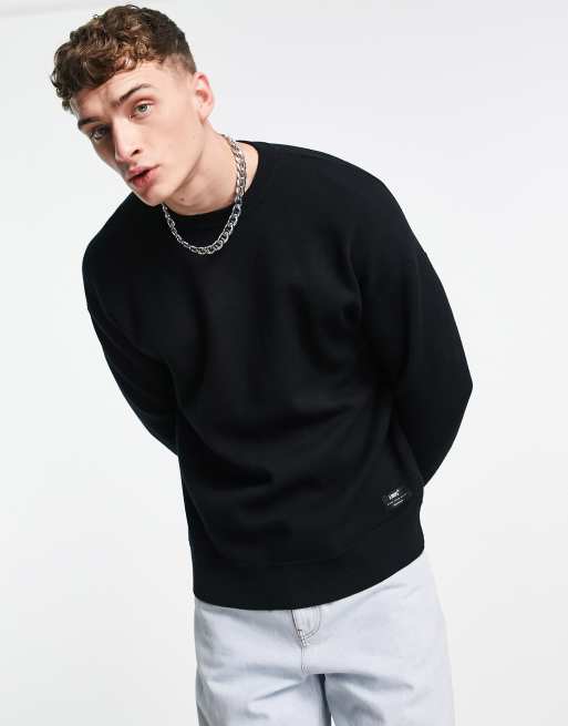 Bershka baseball shirt in black and white stripe