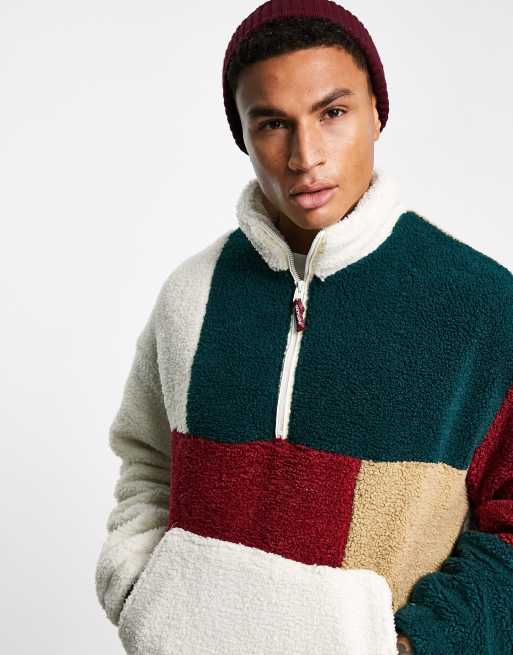 Bershka oversized cut and sew pullover in multi sherpa