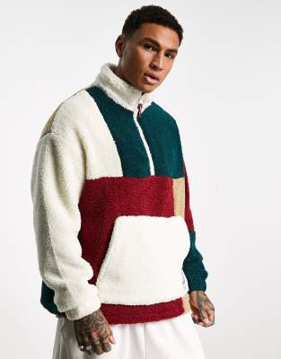 Bershka oversized cut and sew pullover in multi sherpa