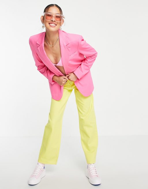 Bershka oversized dad blazer in pink | ASOS