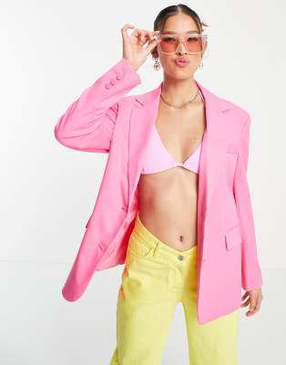 Bershka oversized dad blazer in pink